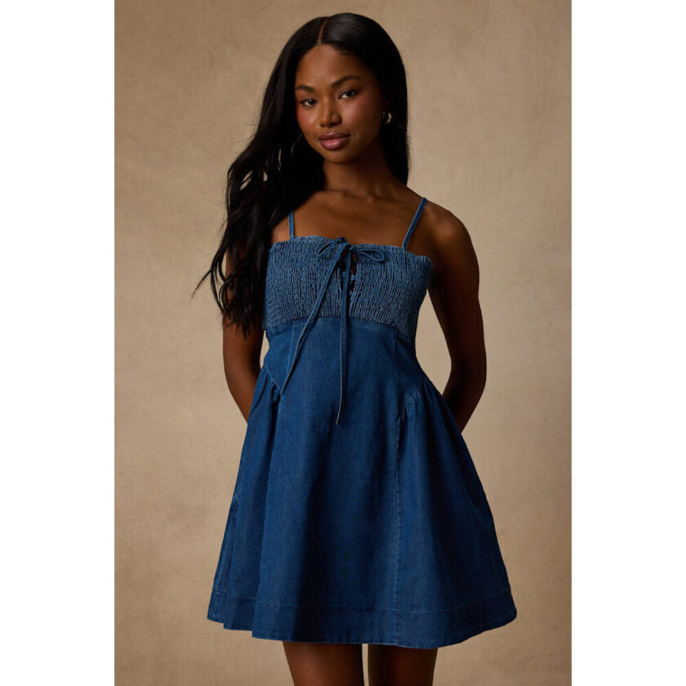 Lulus Medium Denim Wash Smocked Mini Dress